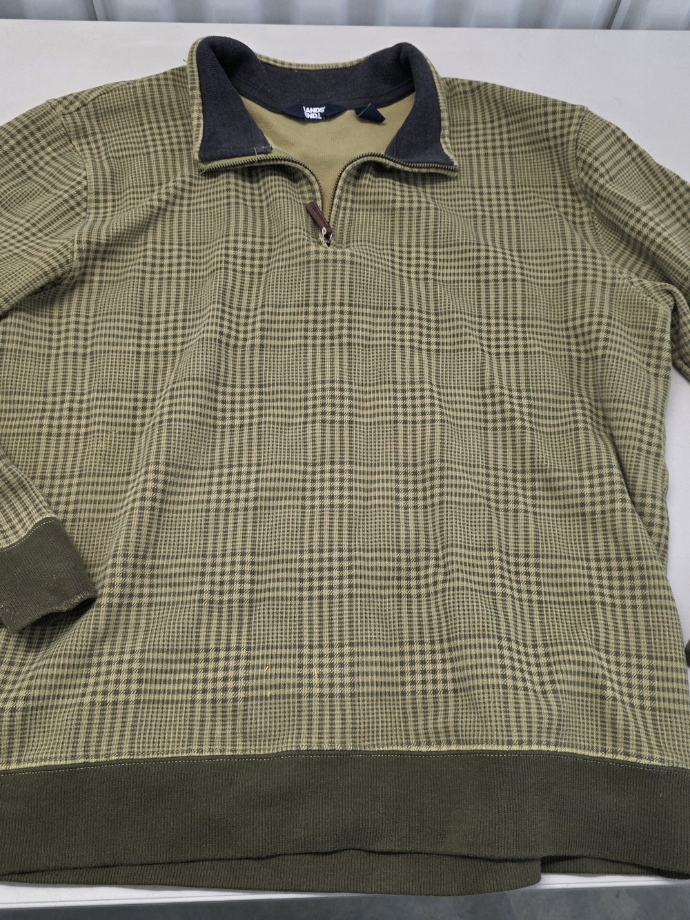 Lands End Quarter Zip Leather Pull Pullover Men's Size Large